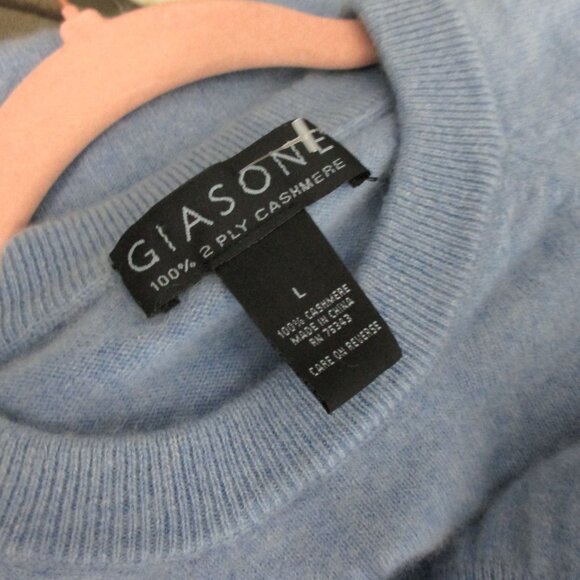 GIASONE 100% 2-PLY CASHMERE Light Blue Sweater Size L Luxury Classic Ivy League - Picture 6 of 6